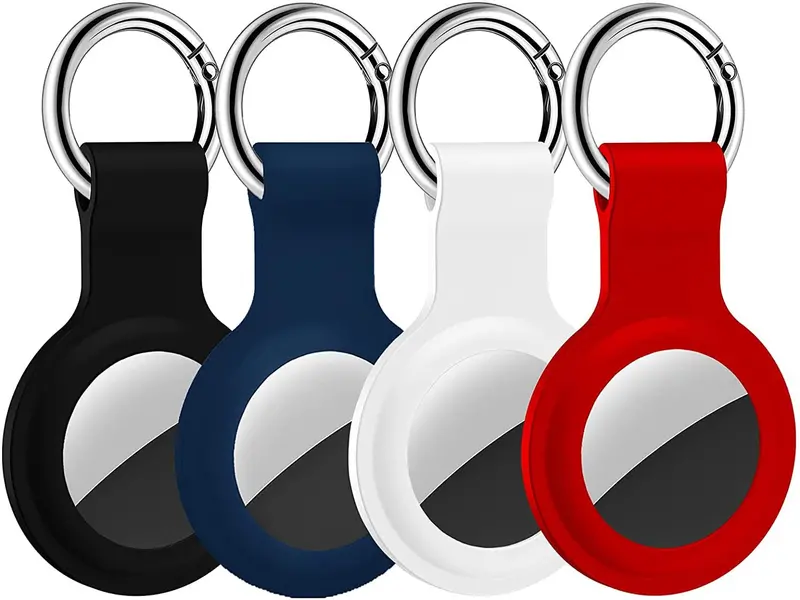 Aolbea Silicone Airtag Case Set – Protective Keychain Holder For Apple Airtag Gps Trackers, Includes 4 Color-Matched Rings & Secure Fit 1