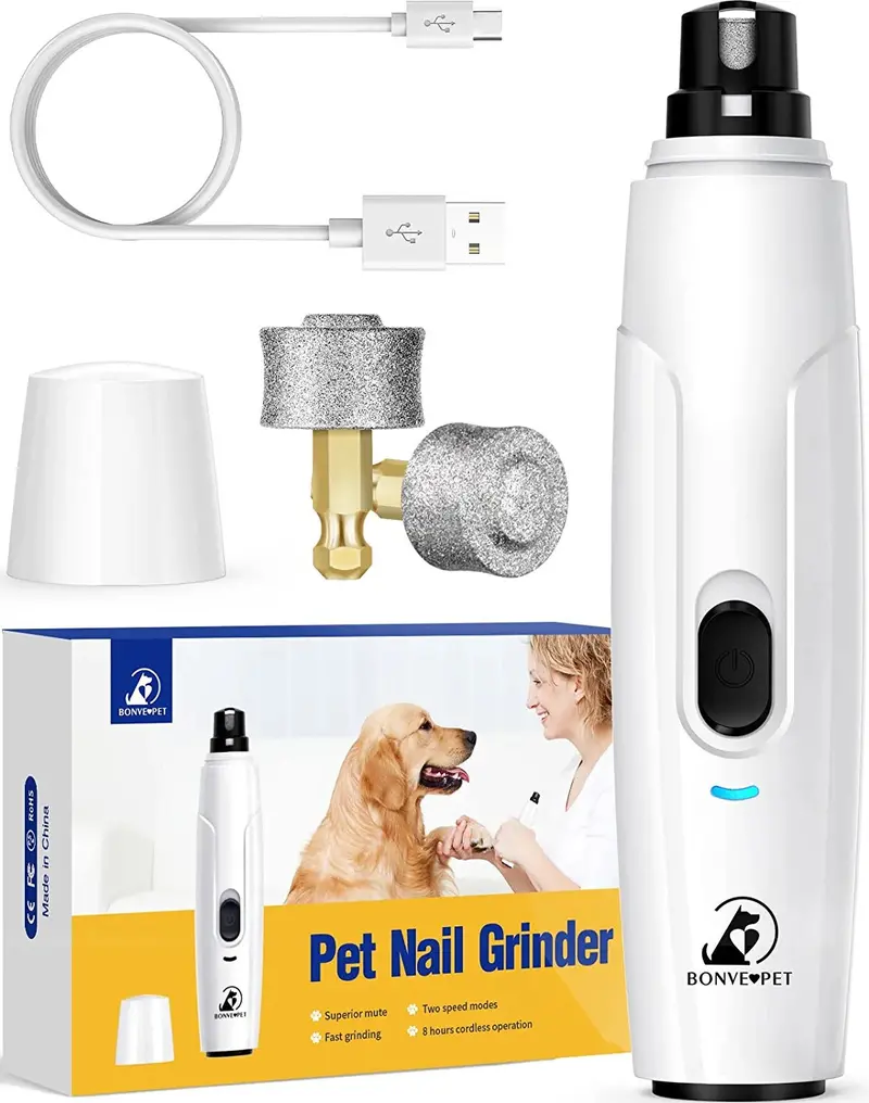 Bonve Super-Quiet Pet Nail Grinder: Dual Grinding Wheels, Usb Charging & Universal Fit For Small To Large Breed Dogs And Cats 1