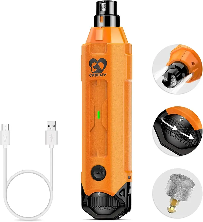 Casfuy Quiet Dog Nail Grinder — Rechargeable 6-Speed Electric Pet Trimmer For Safe, Painless Grooming Of All Dog Sizes (Orange) 1