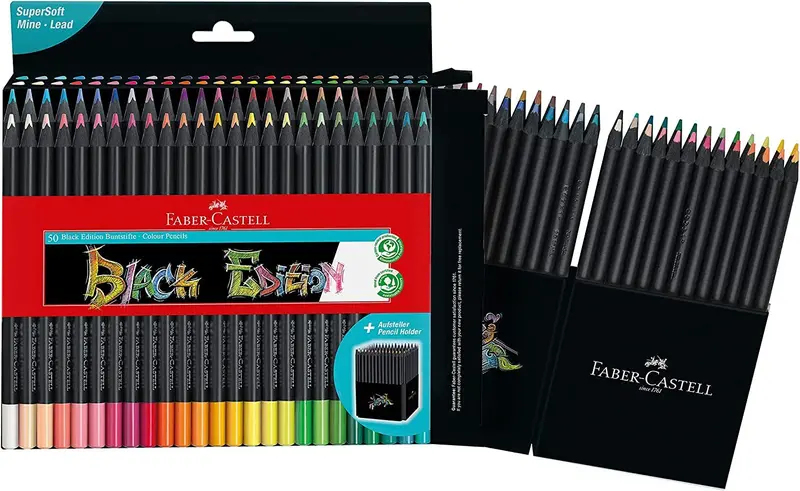Faber-Castell Black Edition Colored Pencils — 50-Piece Set With Soft-Core Leads And Sleek Black Cedarwood Casing For Artists Of All Levels 1