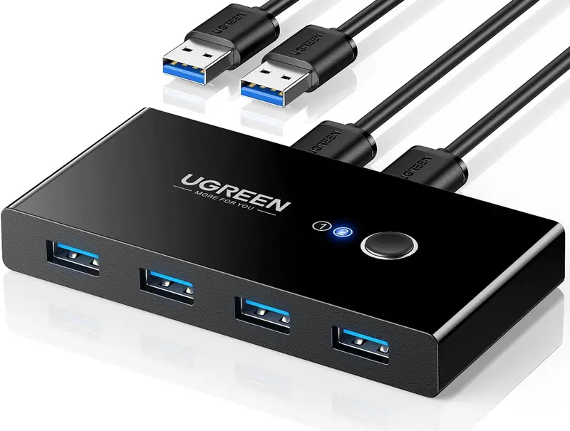 Ugreen 2-Computer Usb 3.0 Kvm Switch – Share 4 Peripherals Between Pcs Via One-Button Toggle, Includes Two High-Speed Usb Cables 1