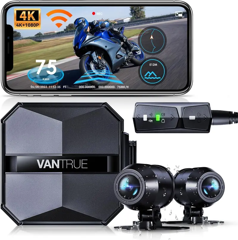 Vantrue F1 Dual-Camera Motorcycle Dash Cam – 4K Front + 1080P Rear, Starvis Night Vision, Gps, Ip67 Waterproof, 160° Wide Angle, Parking Mode, 512Gb Support 1