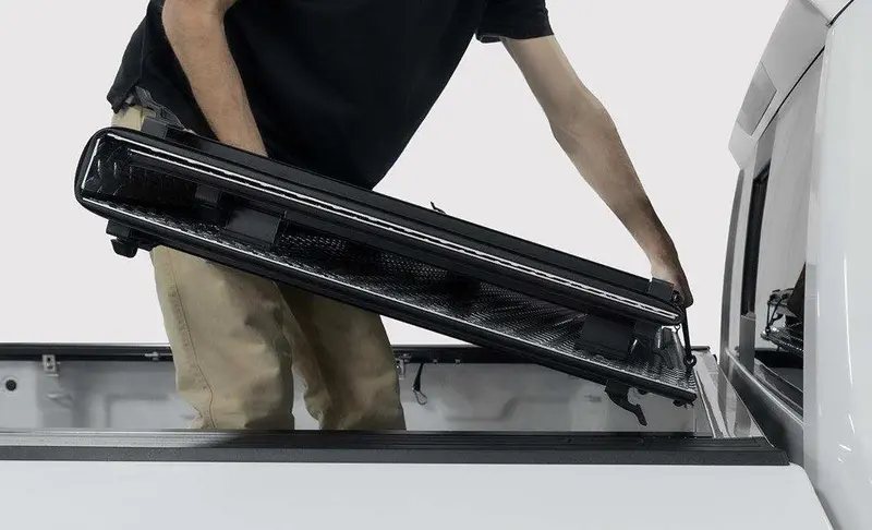 Lomax B3050079 Hard Tri-Fold Truck Bed Cover – Black Urethane Finish, Single-Rail Design 1